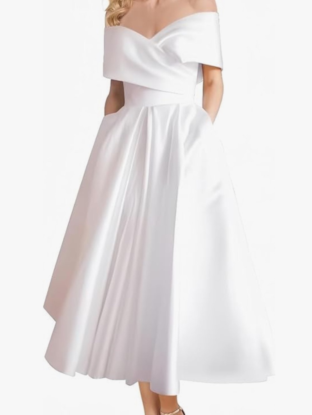 Women's Silk Elegant Off-Shoulder White Wedding Dress